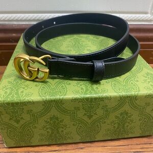 Gucci Black Belt with Gold Double G Buckle